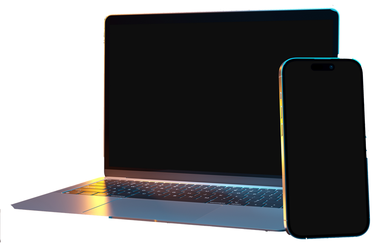 Laptop and smartphone side by side, both with dark screens.