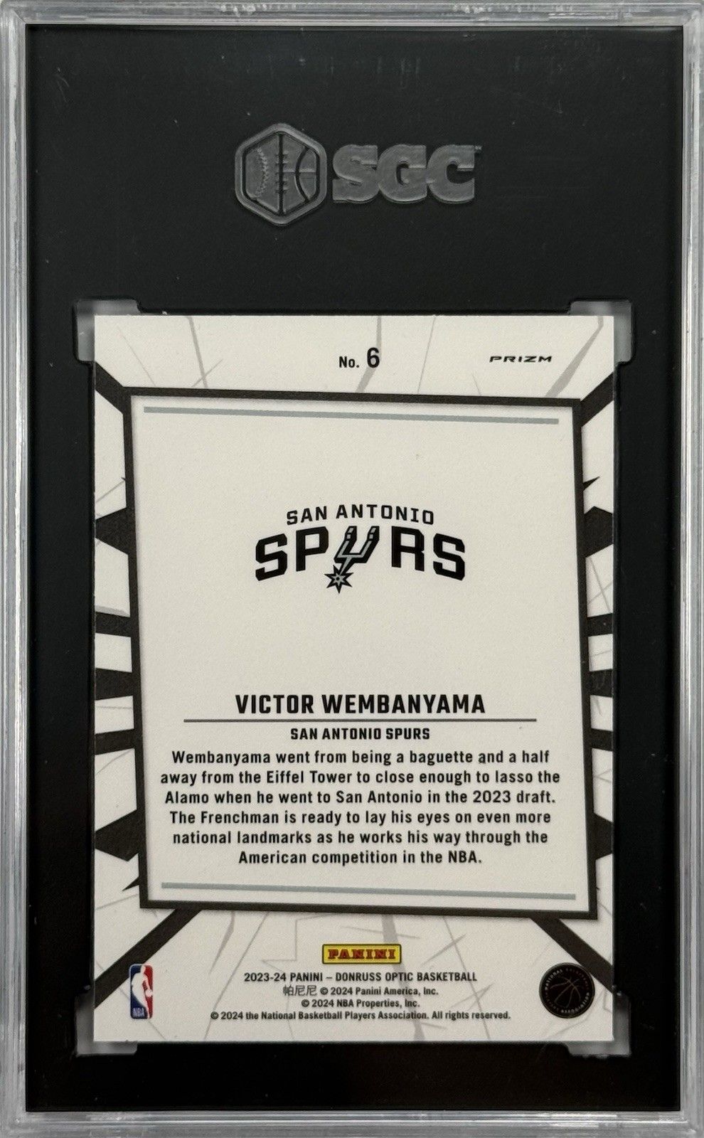 SGC 10 Victor Wembanyama 2023-24 Donruss Optic My House Purple Prizm RC #6 Spurs