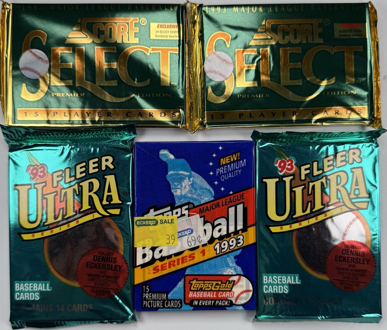 1993 Score Select, Fleer Ultra & Topps Baseball Pack Lot x5 Sealed Wax Packs