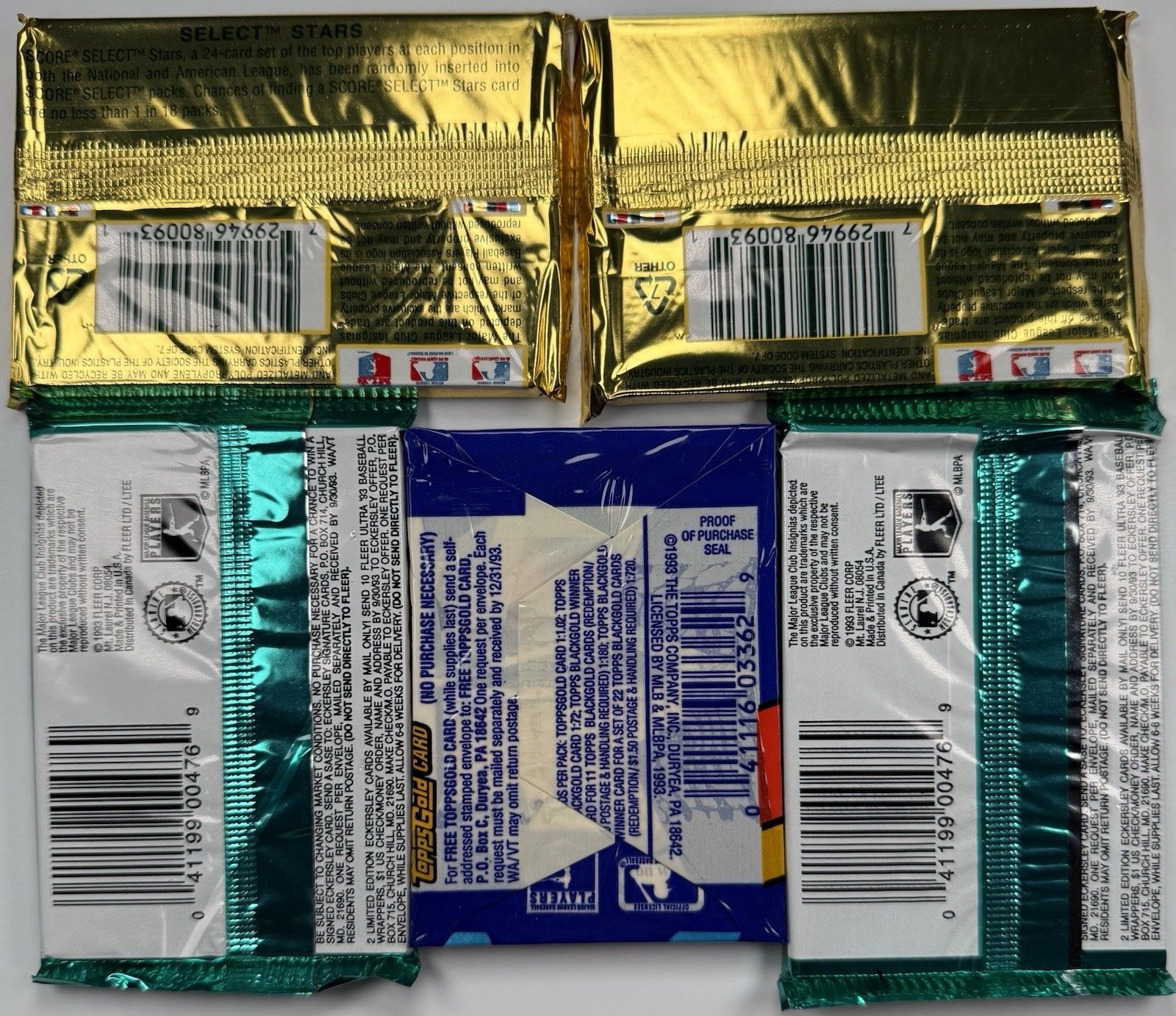 1993 Score Select, Fleer Ultra & Topps Baseball Pack Lot x5 Sealed Wax Packs