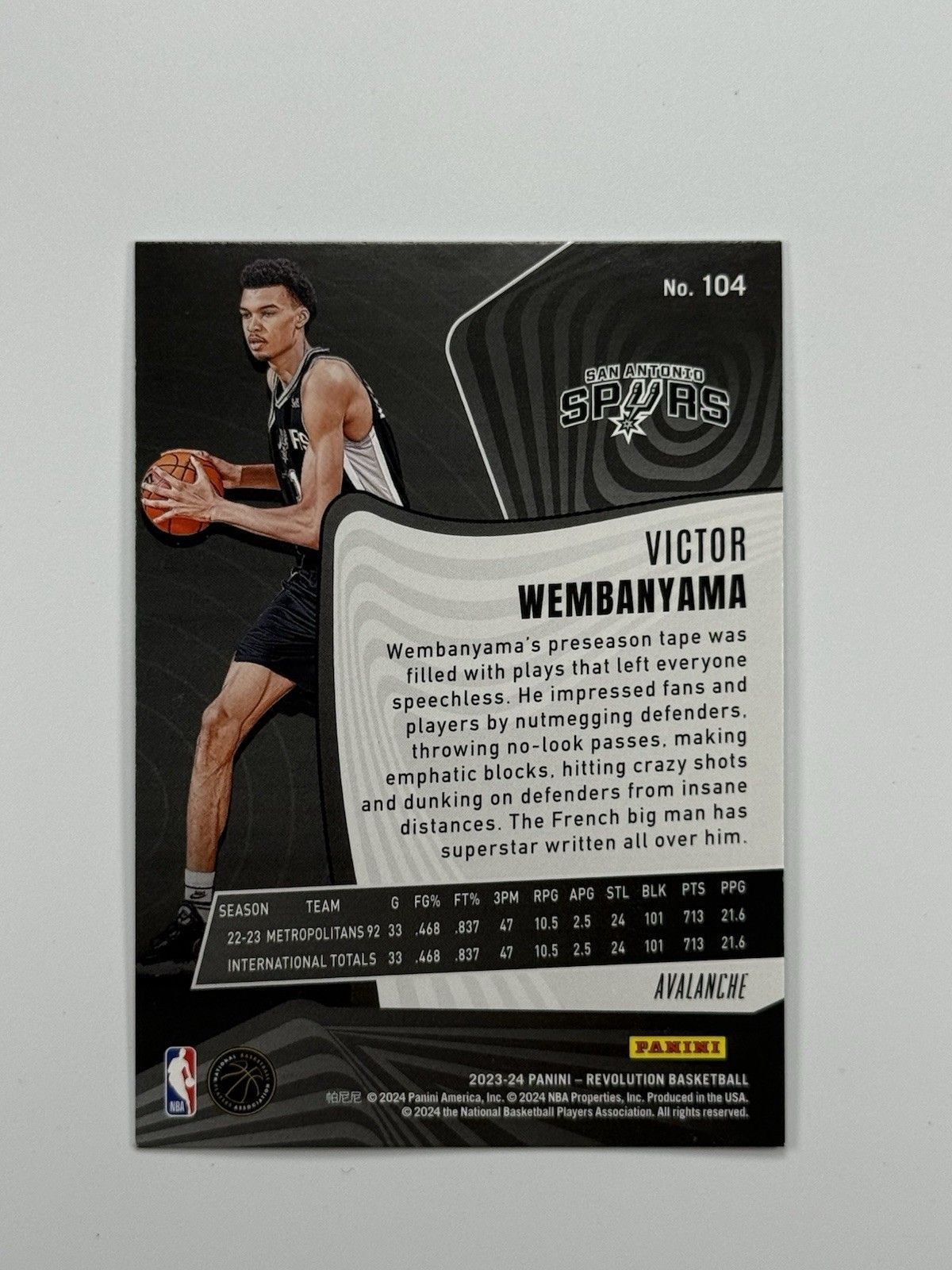 2023-24 Panini Revolution Victor Wembanyama Avalanche RC Rookie #104 Spurs