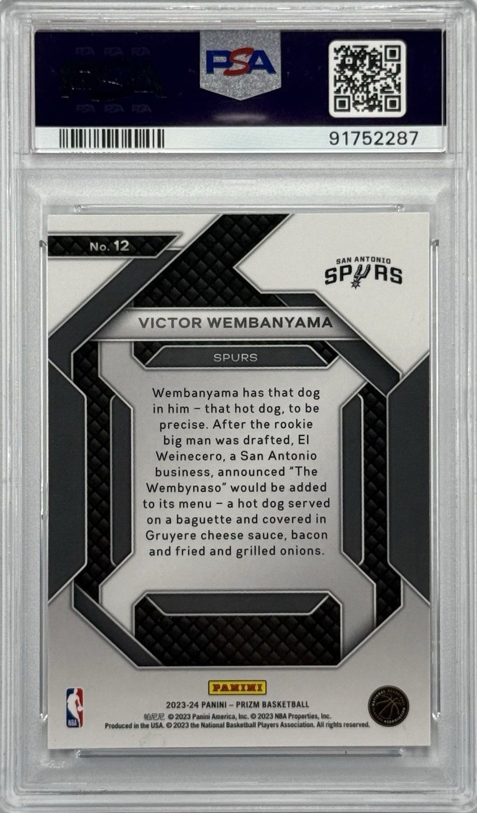 2023-24 Panini Prizm Emergent Victor Wembanyama RC #12 PSA 10 Gem Mint