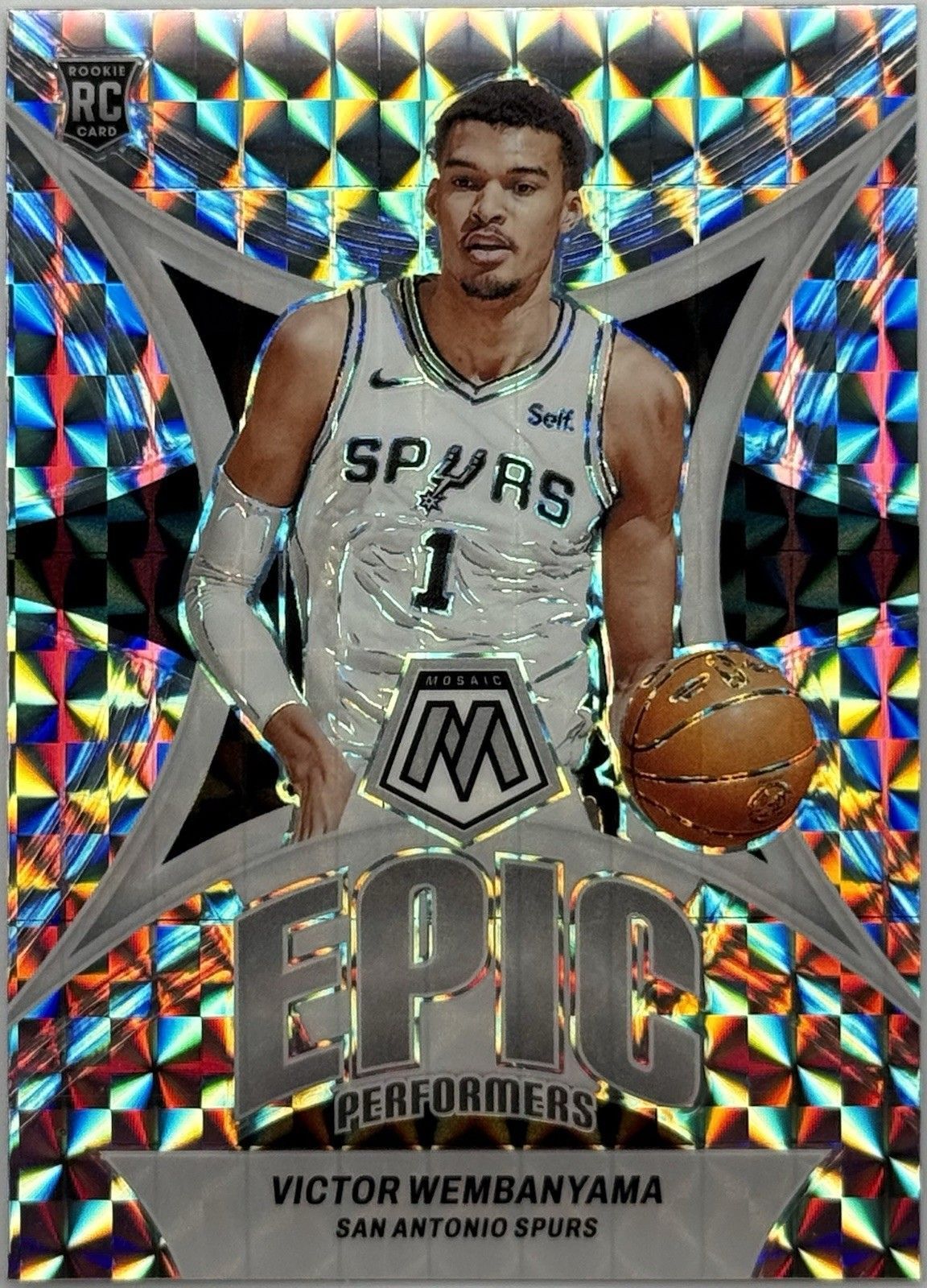 Victor Wembanyama 2023-24 Mosaic Epic Performers Silver Mosaic RC Rookie Spurs