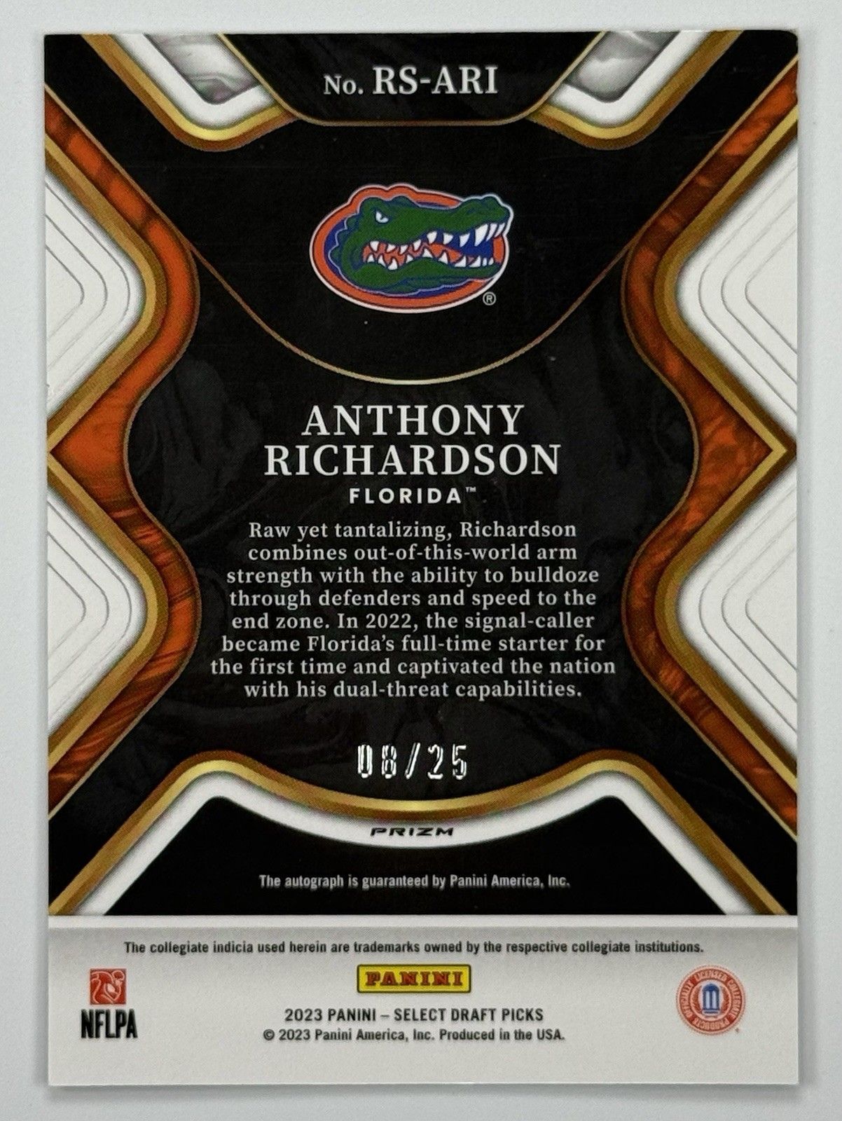 2023 Select Draft Picks Anthony Richardson White Lazer Auto /25 Rookie Card