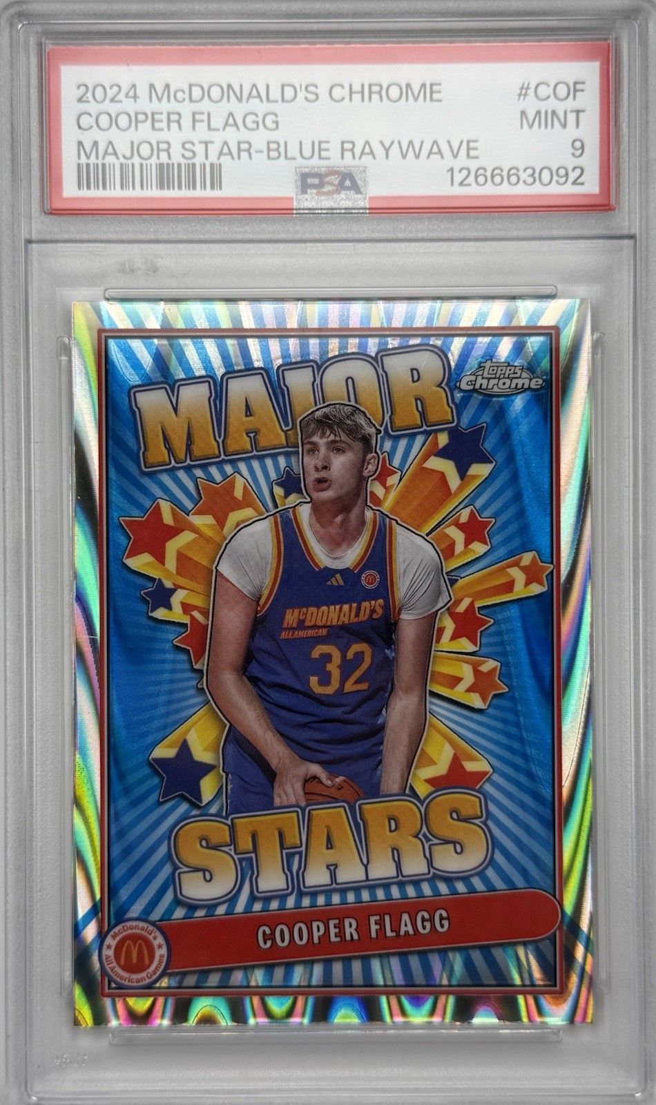 Cooper Flagg 2024 McDonalds All American Chrome Major Stars Blue RayWave PSA 9