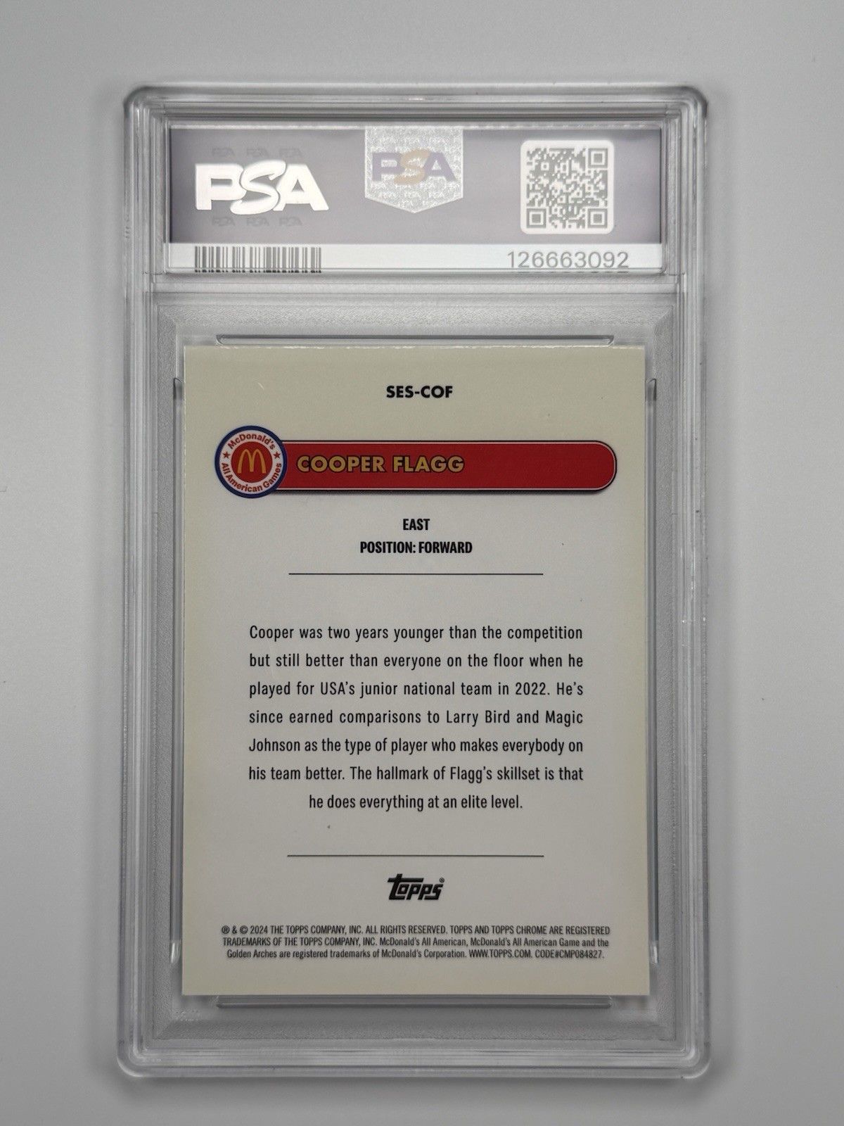 Cooper Flagg 2024 McDonalds All American Chrome Major Stars Blue RayWave PSA 9