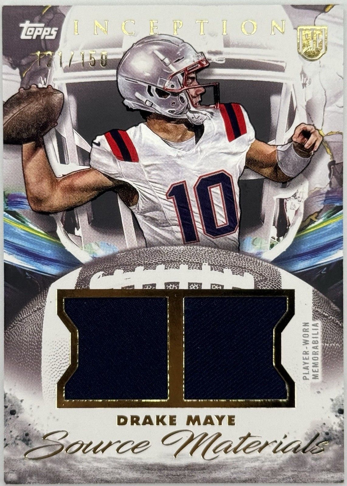 Drake Maye RC /150 Topps Inception Source Materials Dual Patch Patriots Rookie