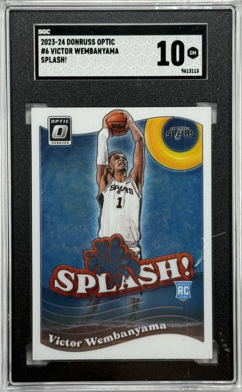 2023-24 Donruss Optic Victor Wembanyama Splash! Rookie RC SGC 10 Spurs