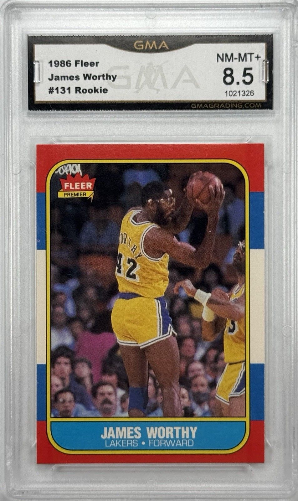 1986 Fleer James Worthy Rookie #131 GMA 8.5 NM-MT+ Lakers HOF RC