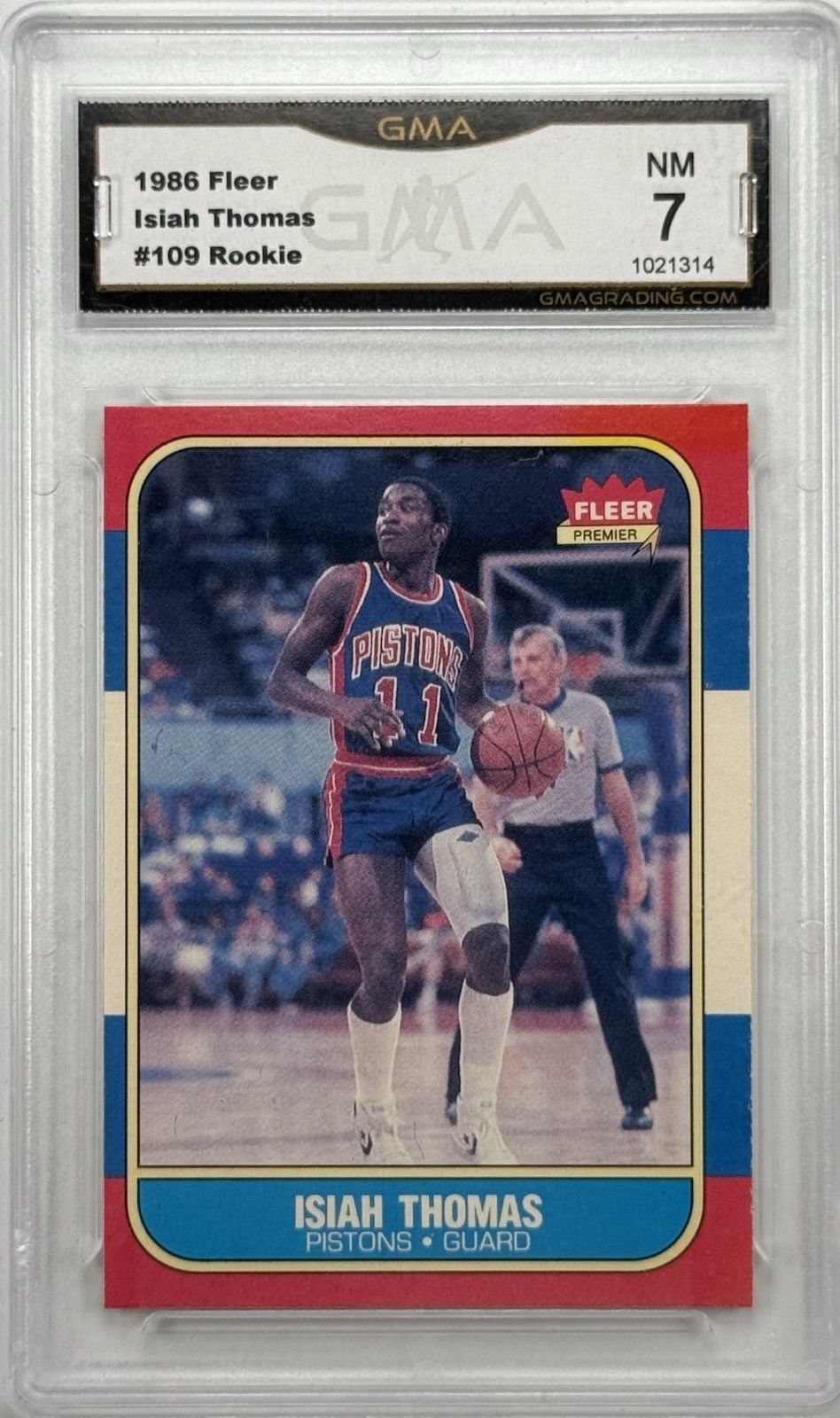 1986 Fleer Isiah Thomas Rookie #109 GMA 7 NM Detroit Pistons HOF RC