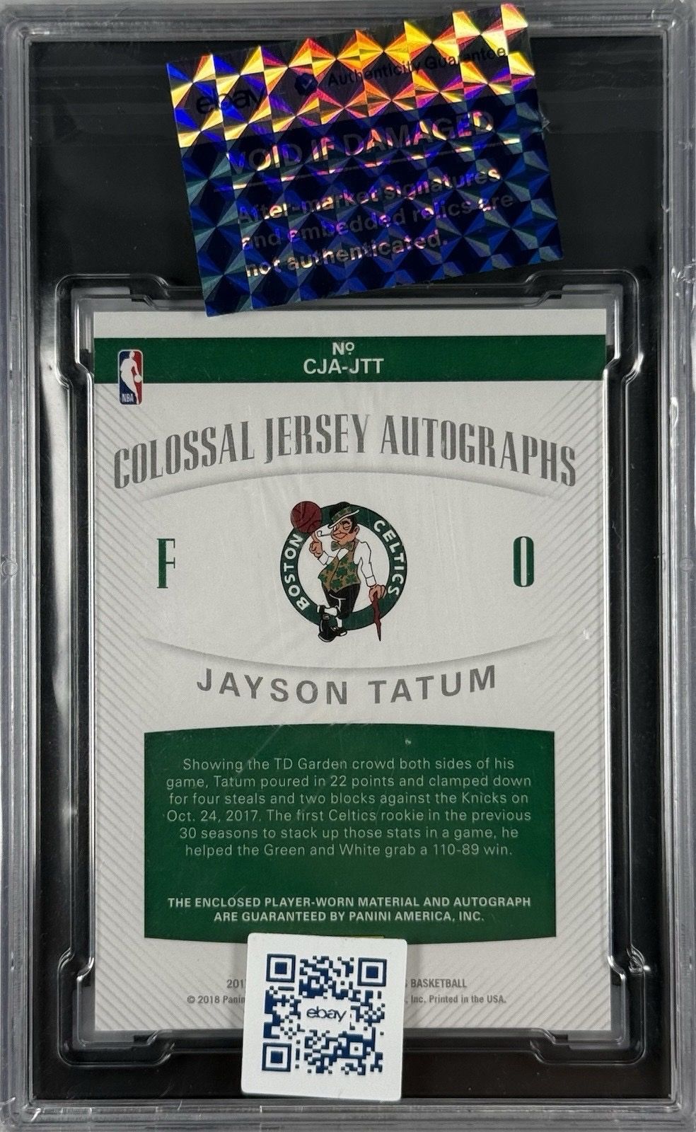 Jayson Tatum 2017-18 National Treasures  RC Colossal Jersey Auto /99 SGC 10 9.5