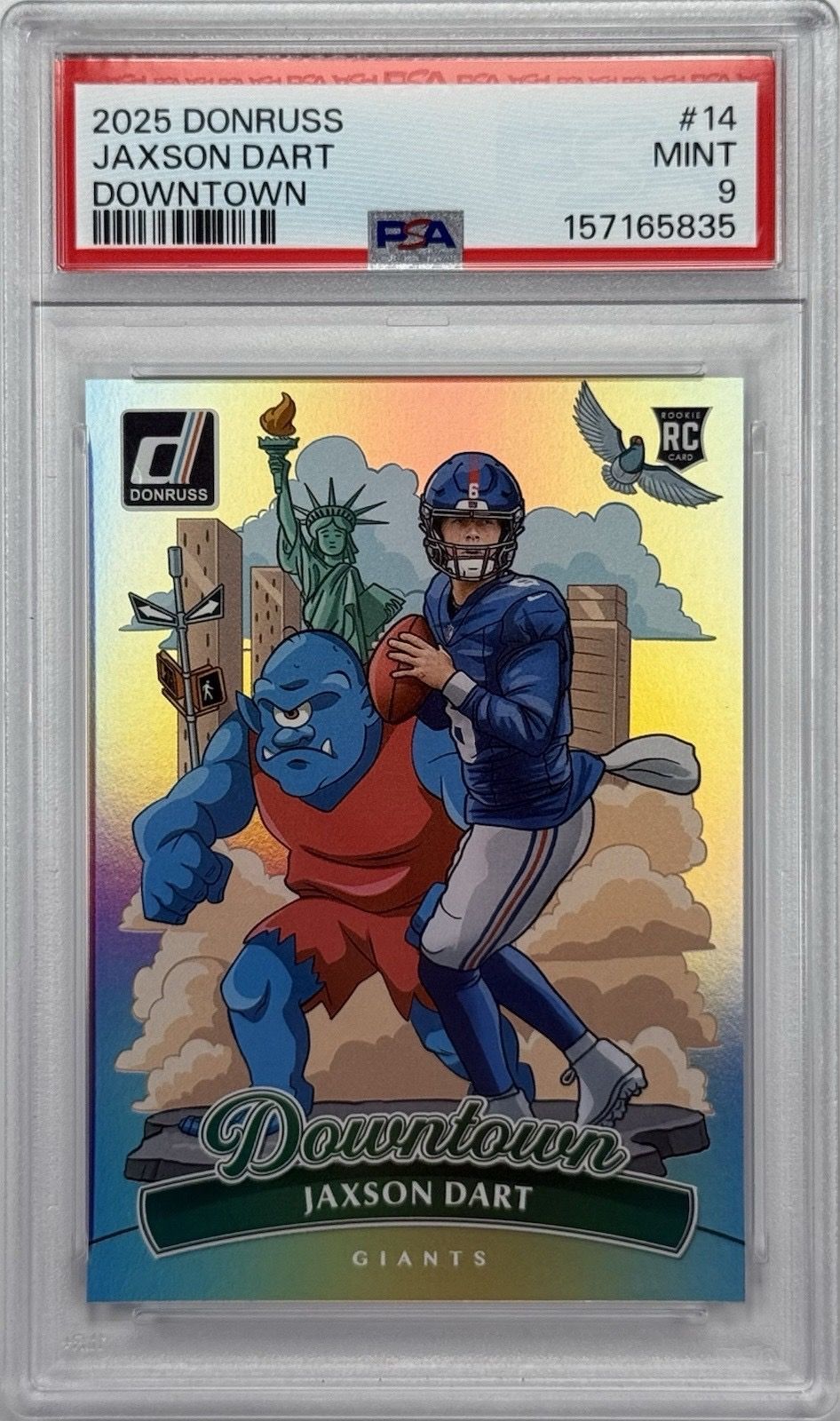 2025 Donruss Jaxson Dart Downtown RC PSA 9 Giants SSP Rookie Case Hit #14