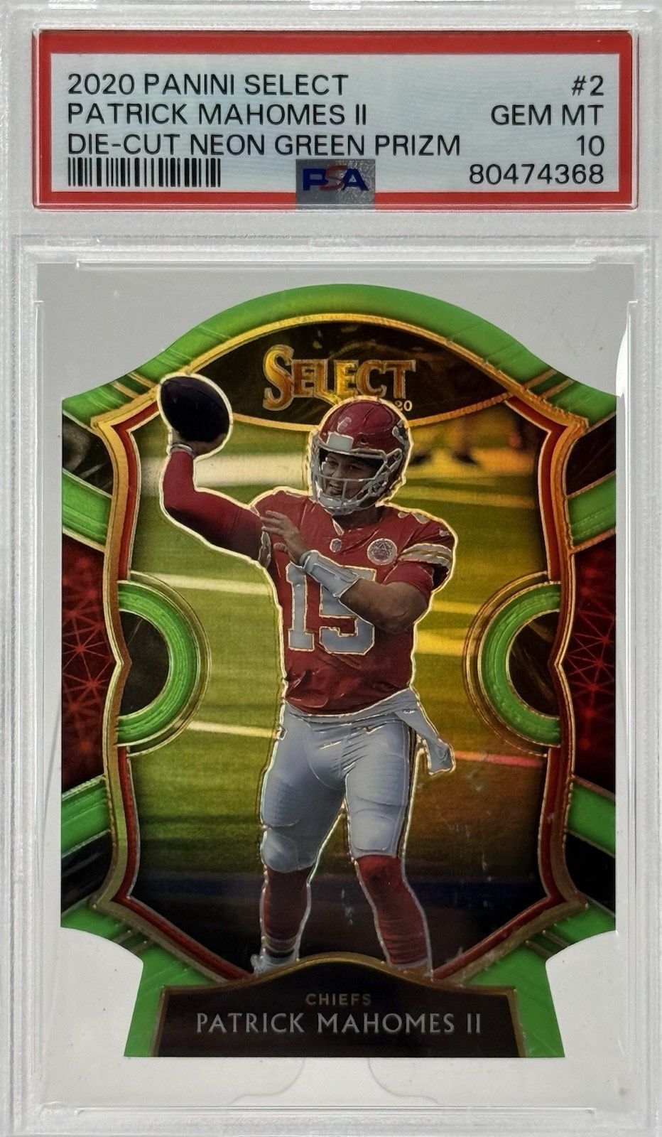 Patrick Mahomes II 2020 Select Concourse Neon Green Die-Cut PSA 10 Pop 12 SP