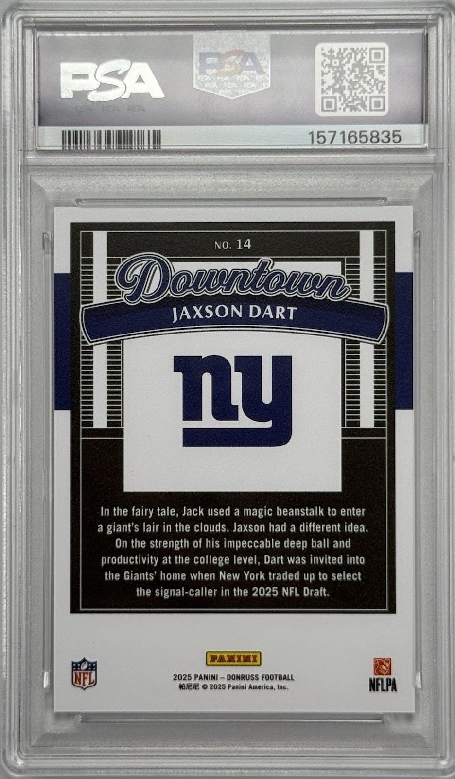 2025 Donruss Jaxson Dart Downtown RC PSA 9 Giants SSP Rookie Case Hit #14