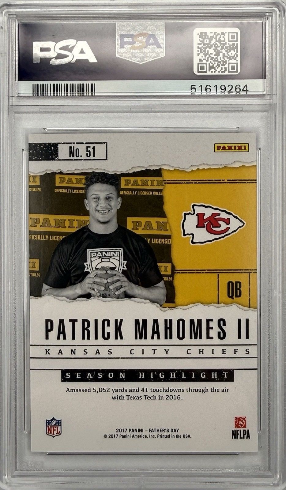 Patrick Mahomes Rookie /499 2017 Panini Father’s Day RC #51 PSA 10 Chiefs