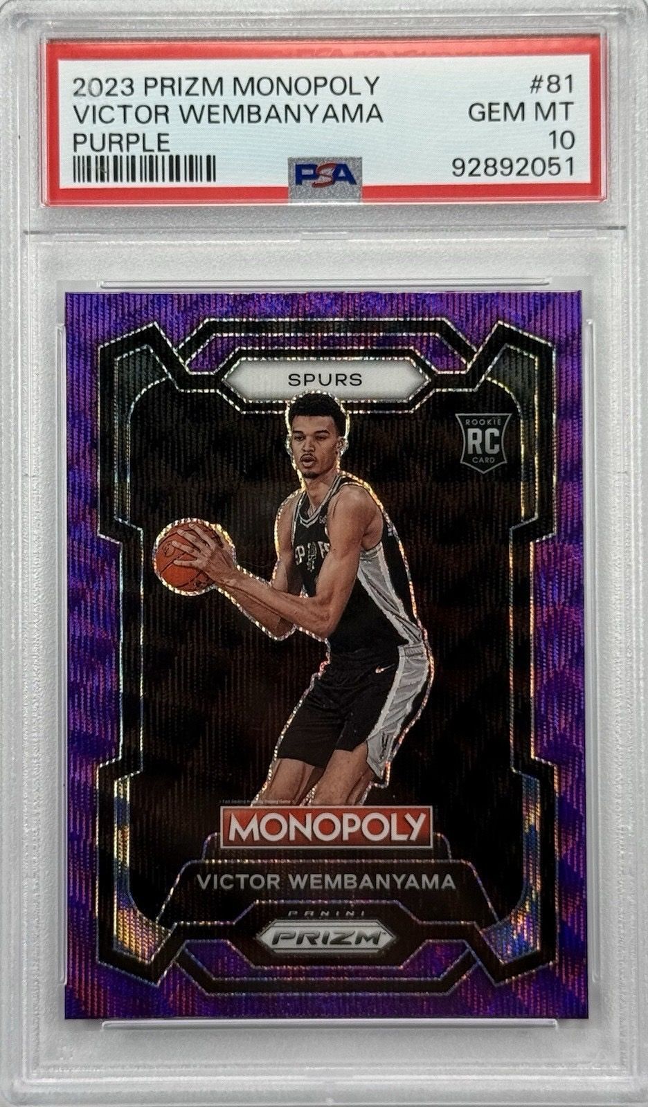 PSA 10 Victor Wembanyama 2023 Prizm Monopoly Purple RC Rookie #81 Spurs