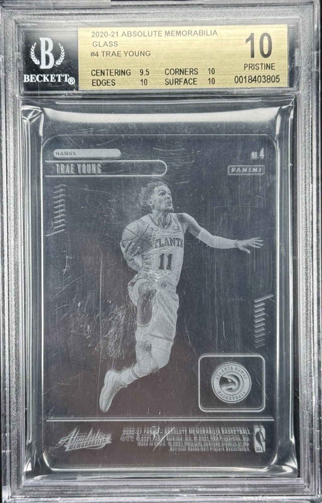 Trae Young 2020-21 Absolute Glass #4 BGS 10 Pristine SSP Hawks Case Hit