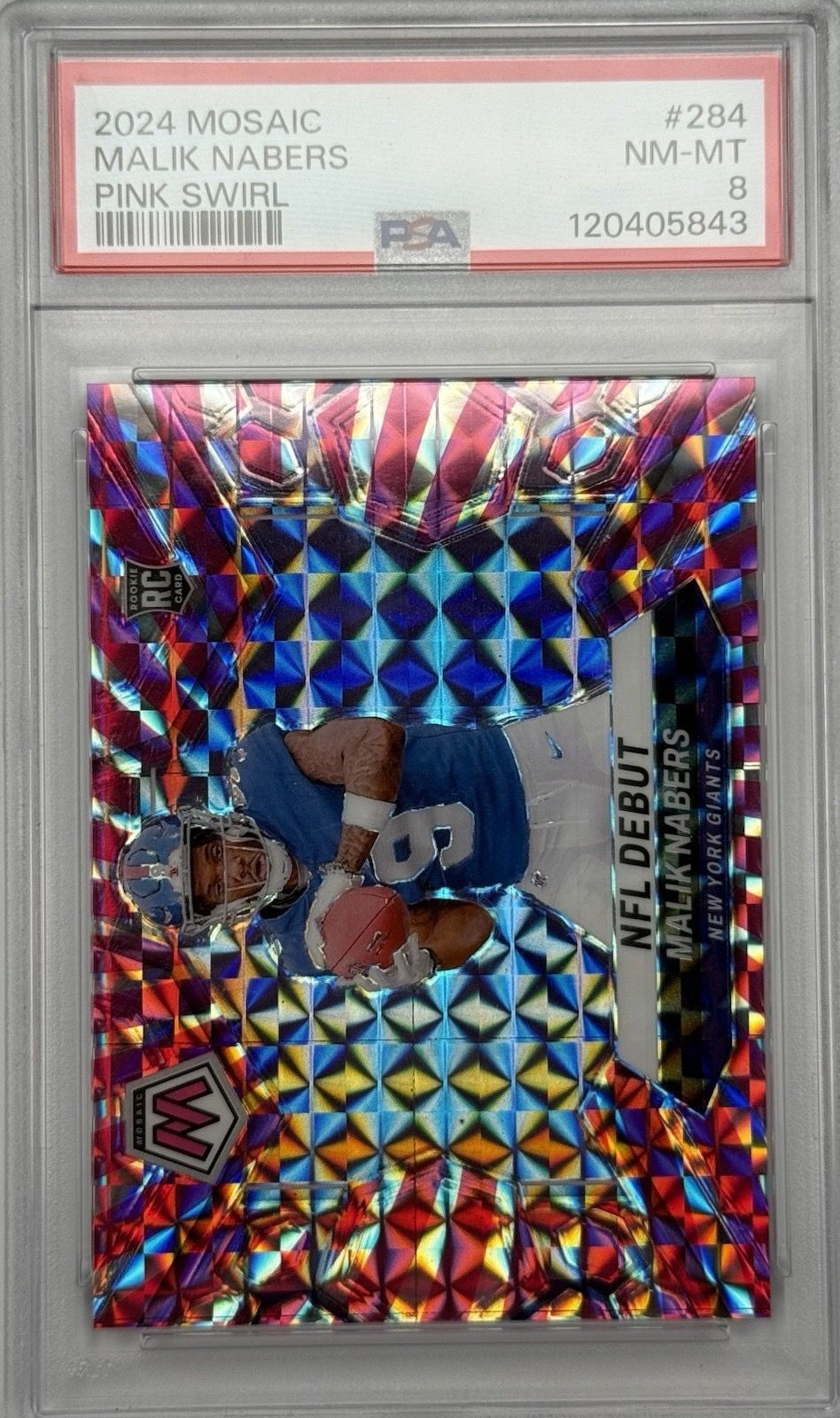 Malik Nabers 2024 Mosaic Pink Swirl RC /13 PSA 8 01/13 SSP Giants Rookie