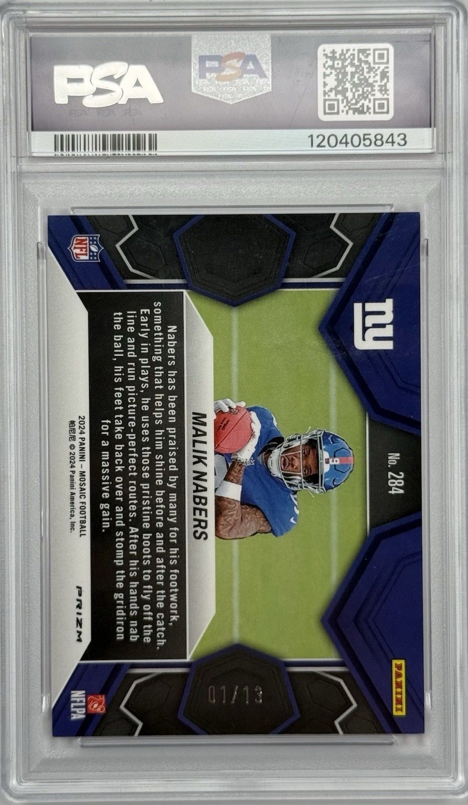 Malik Nabers 2024 Mosaic Pink Swirl RC /13 PSA 8 01/13 SSP Giants Rookie