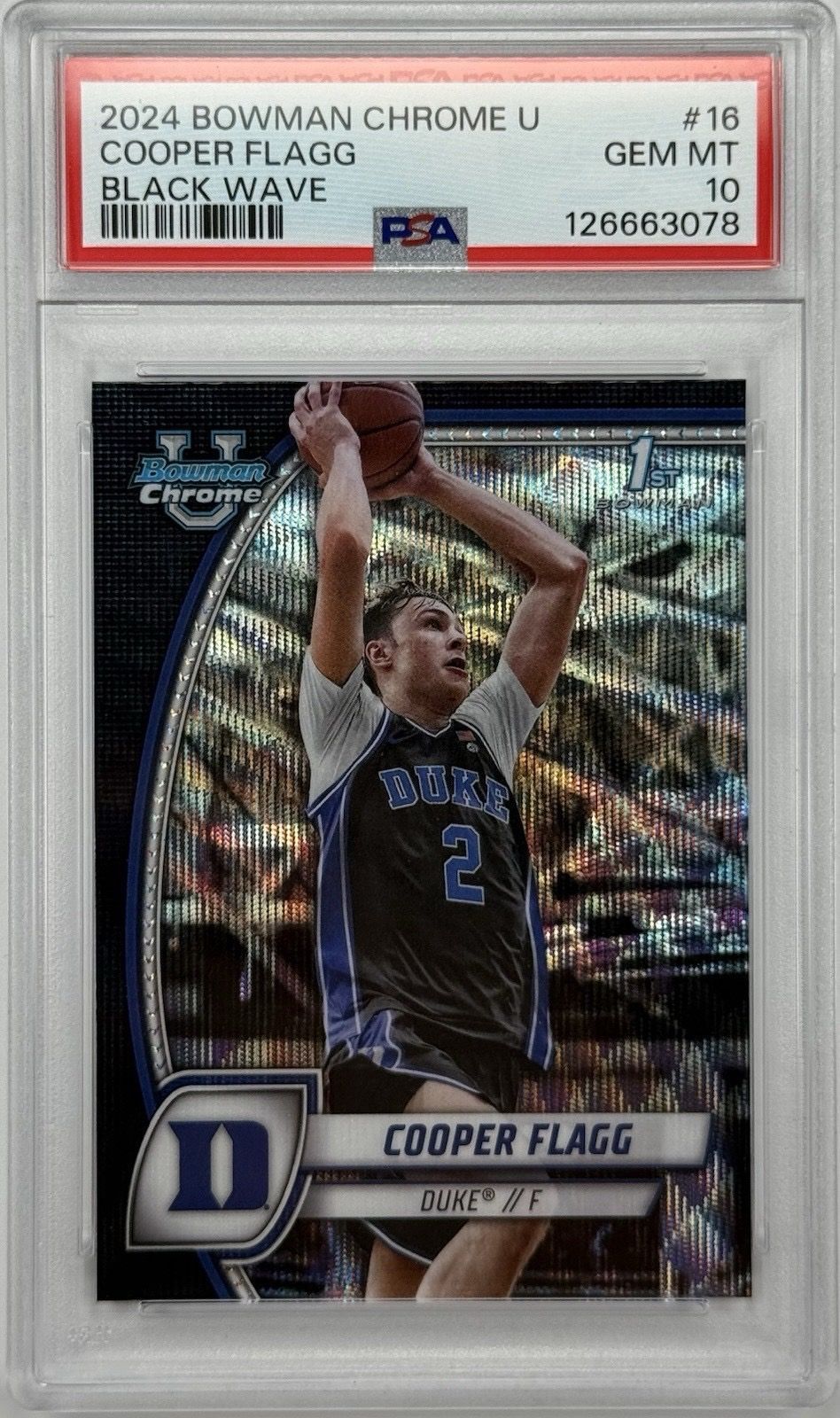 2024 Bowman Chrome U Cooper Flagg Black Wave Refractor PSA 10 1st Duke RC