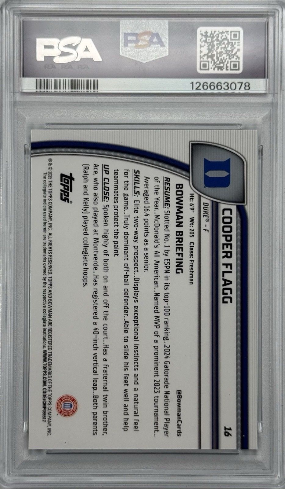 2024 Bowman Chrome U Cooper Flagg Black Wave Refractor PSA 10 1st Duke RC