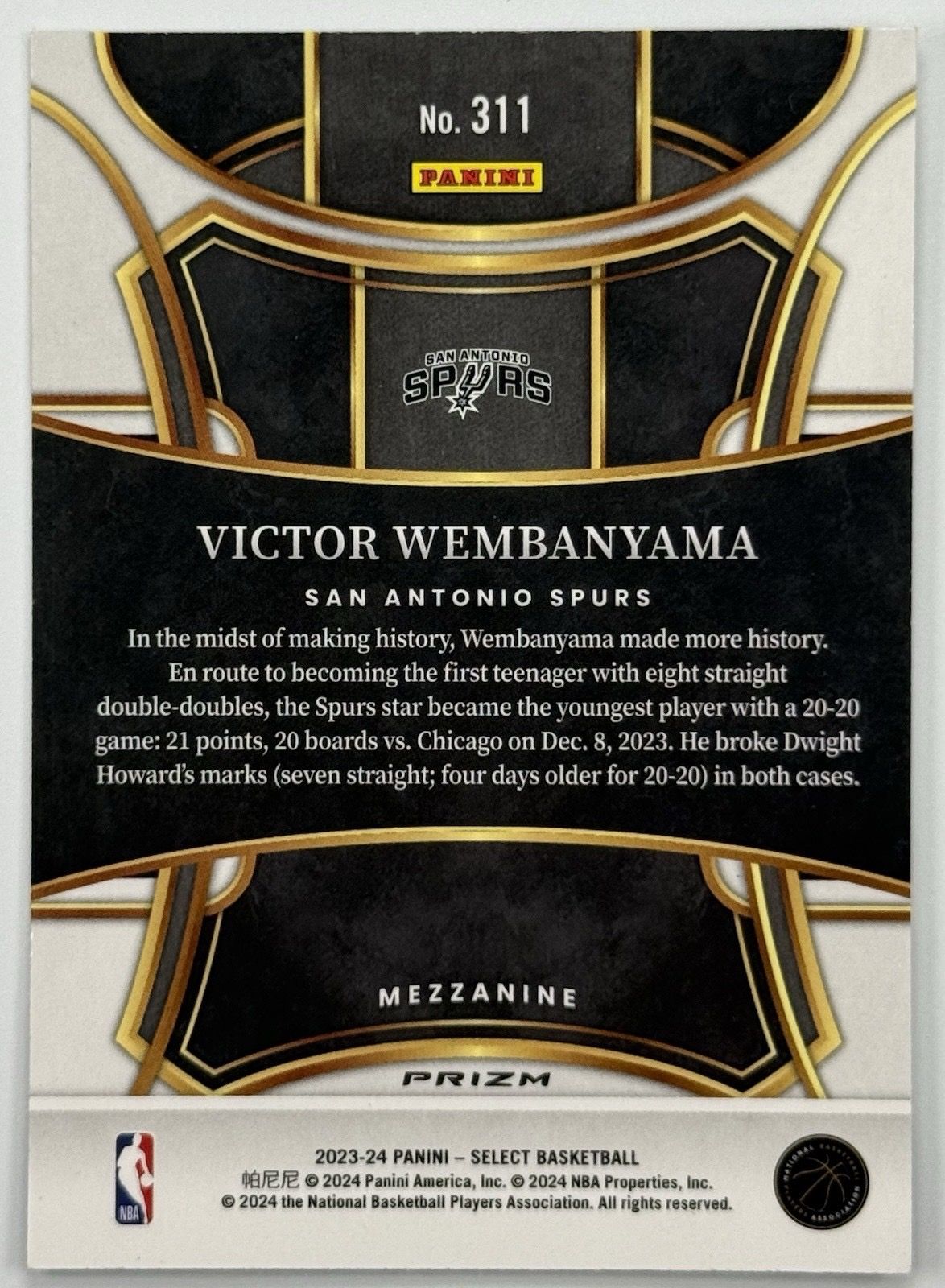 Victor Wembanyama 2023-24 Panini Select Mezzanine Tectonic Prizm #311 Spurs (RC)
