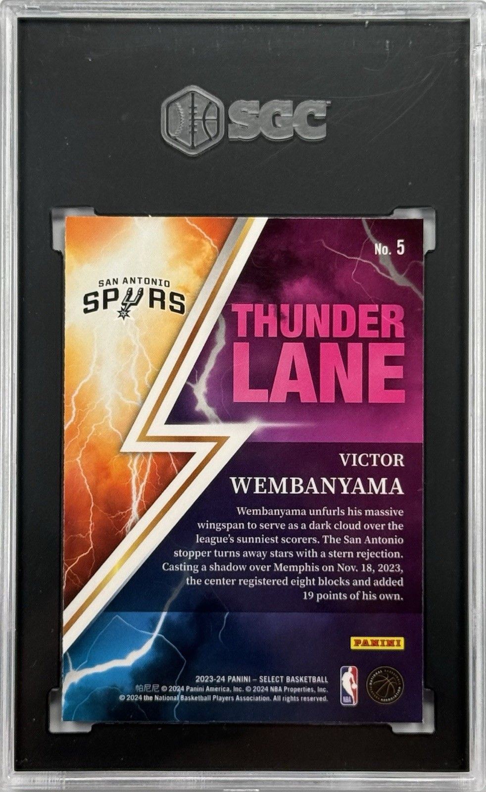 2023-24 Panini Select Victor Wembanyama Thunder Lane RC #5 SGC 10 Gem Mint Spurs