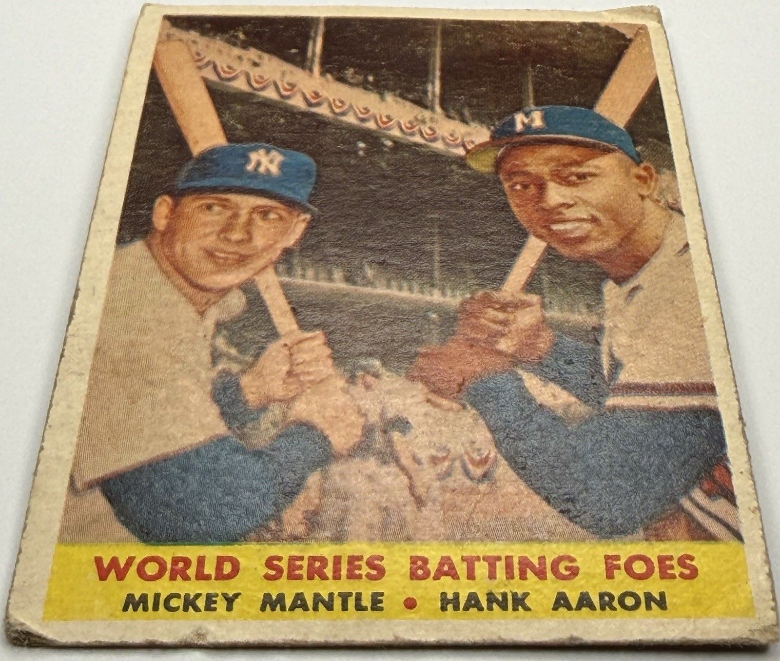 1958 Topps Mickey Mantle Hank Aaron #418 World Series Batting Foes Vintage