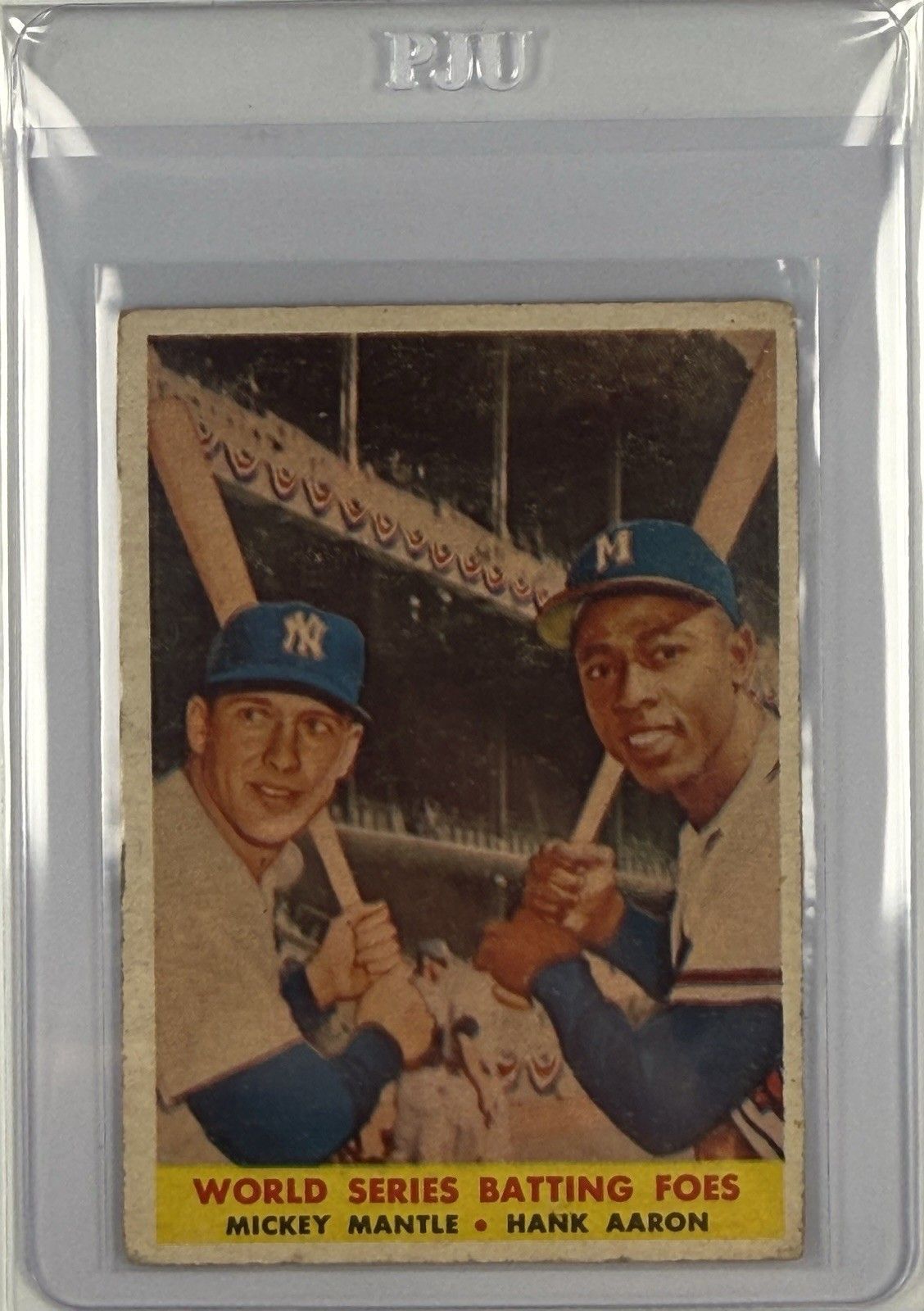 1958 Topps Mickey Mantle Hank Aaron #418 World Series Batting Foes Vintage