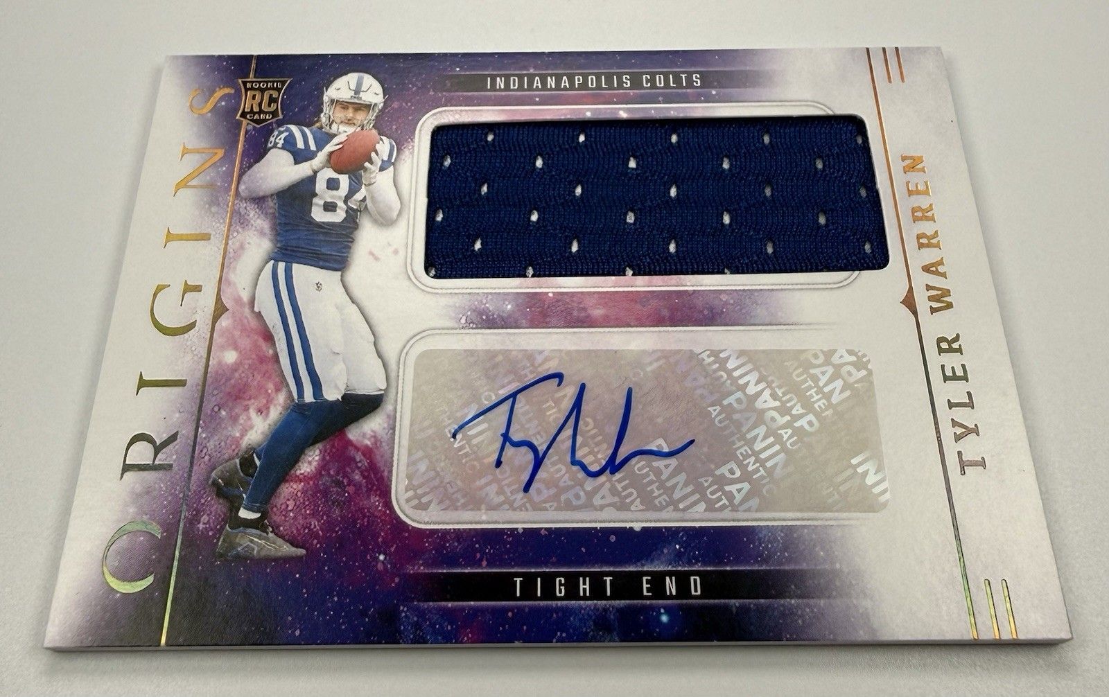 Tyler Warren RC Auto Patch 2025 Panini Origins Rookie Jumbo Relic Colts RPA
