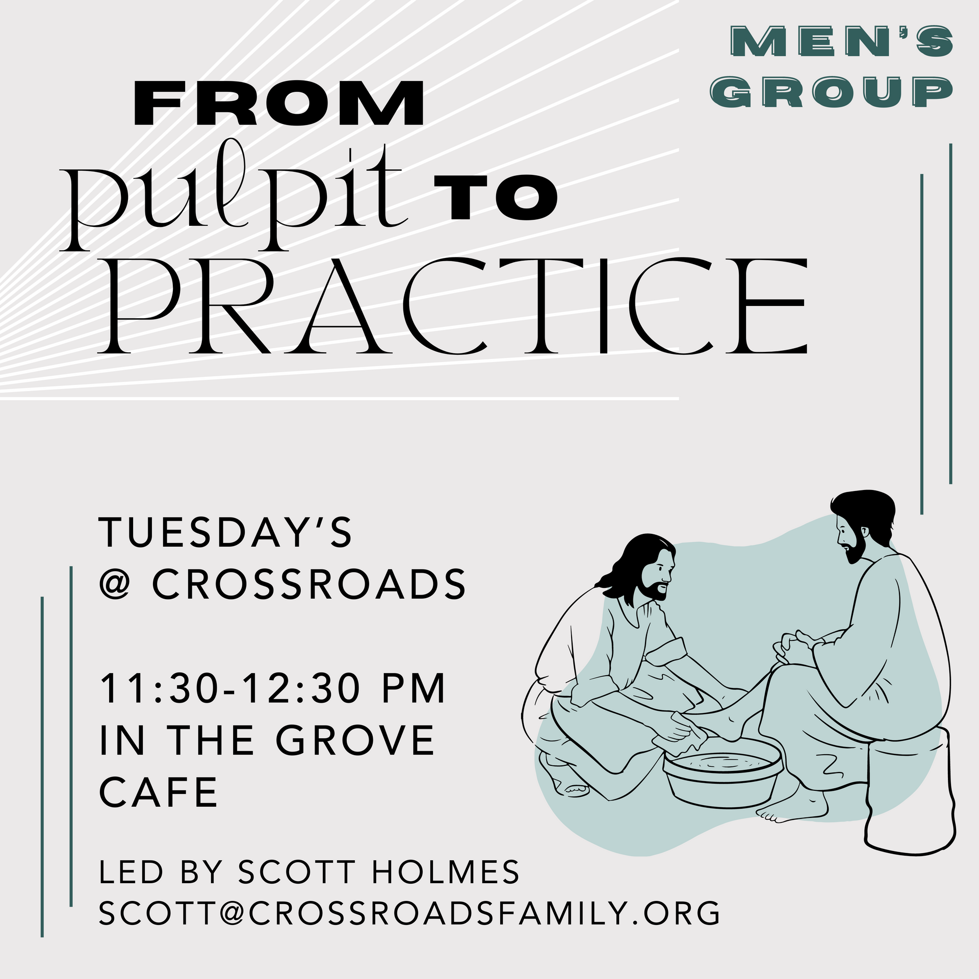 A poster for a men 's group called from pulpit to practice