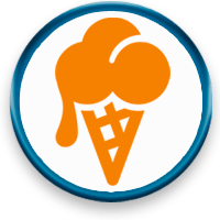 An orange ice cream cone in a blue circle