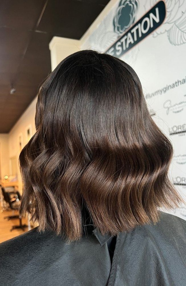Dark Brown Bob Hairstyle With A Wavy Texture, Set In A Salon — Gina T Hair & Beauty In Mackay, QLD