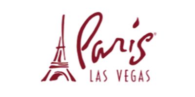 Logo for Paris Las Vegas hotel with Eiffel Tower and cursive text.