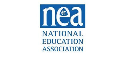NEA logo: blue square with white text 