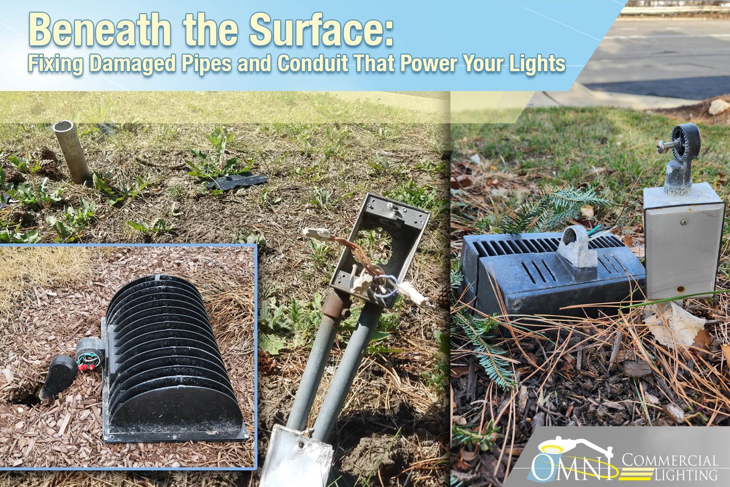 Emergency lighting illuminates a dark road scene. A vehicle is visible, with Omni logo at the bottom. Emergency lighting illuminates a dark road scene. A vehicle is visible, with Omni logo at the bottom.