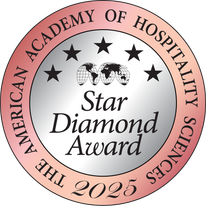 American Academy of Hospitality Sciences Star Diamond Award seal, with stars, globes, and 2025.