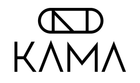 A black and white logo for a company called kama.