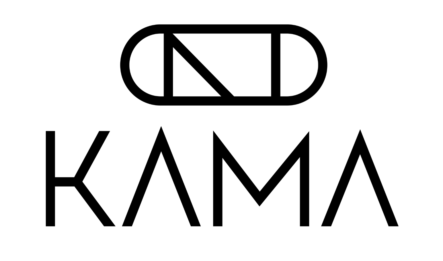 A black and white logo for a company called kama.
