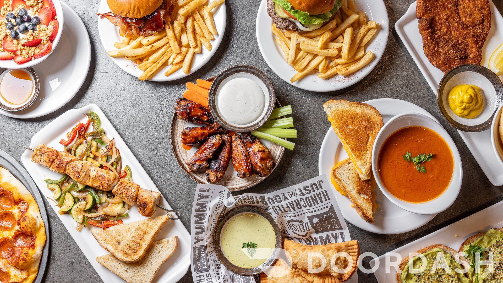 There are many different types of food on the table.