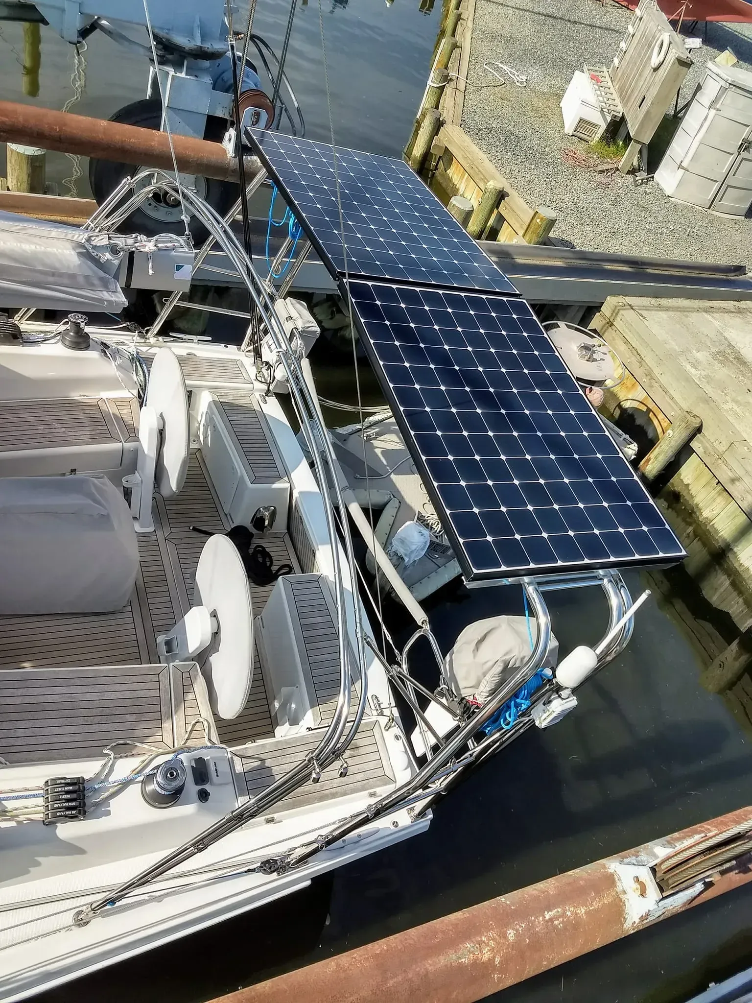 A boat with a solar panel on top of it