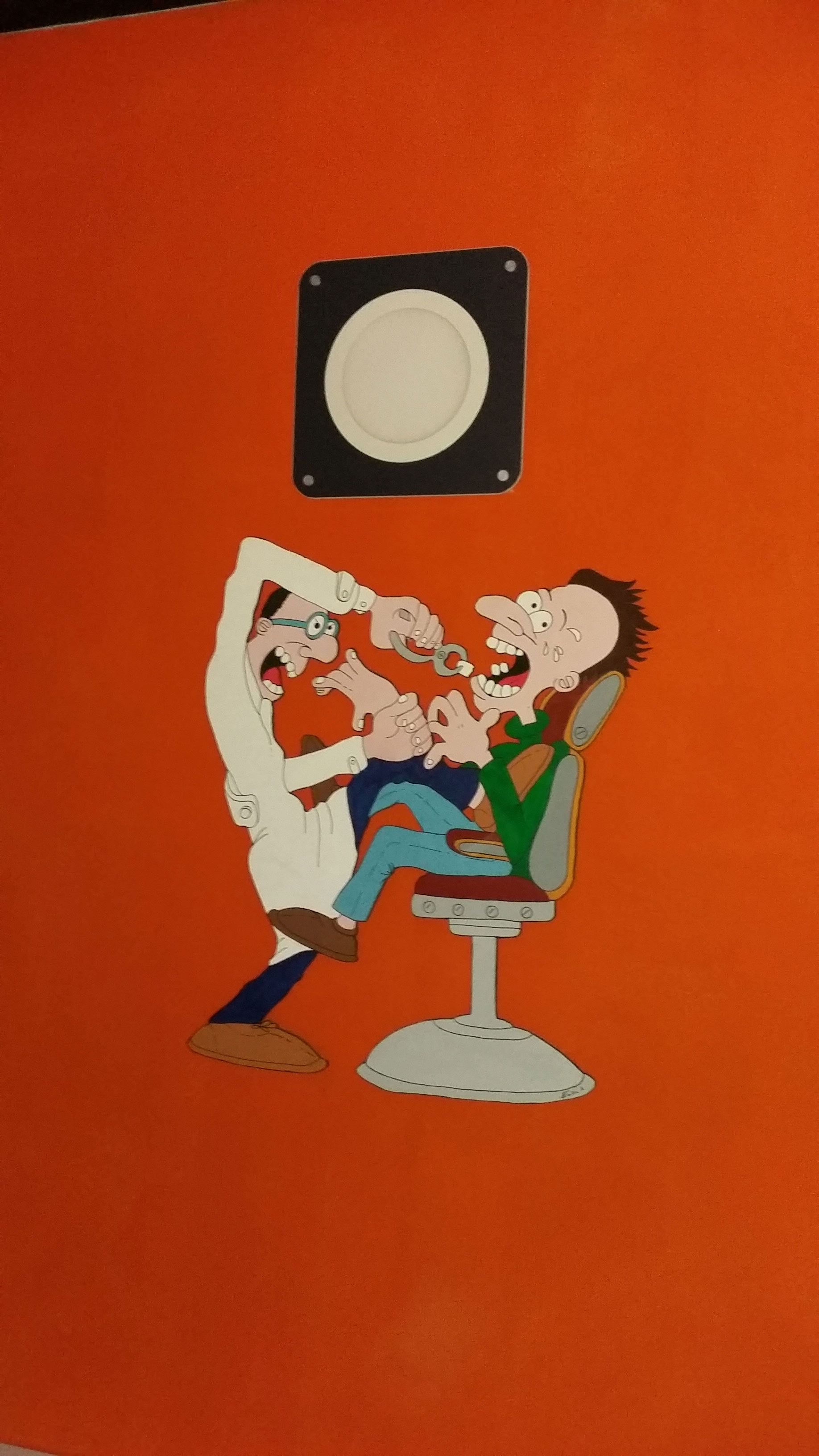 disegno dulla parete di un dentista con il suo paziente