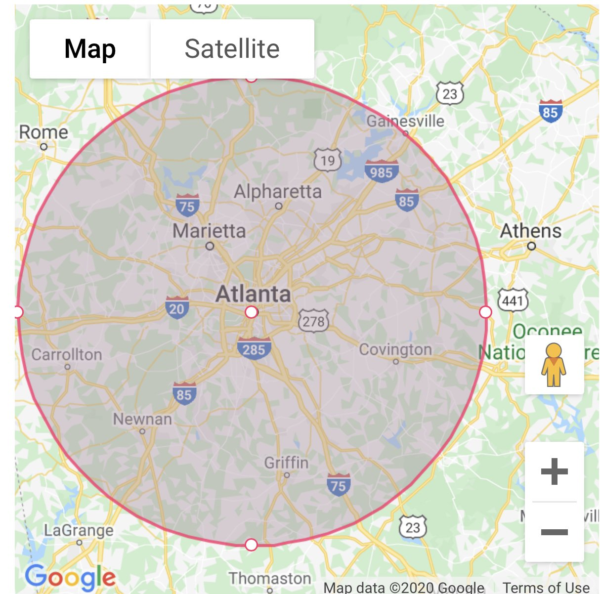 Map of Atlanta service area.