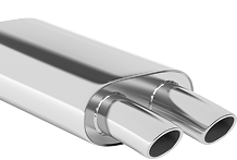 Shiny, chrome car exhaust with dual oval outlets. | Kensington Motor Cars