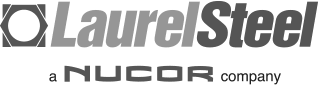 A black and white logo for laurel steel a nucor company