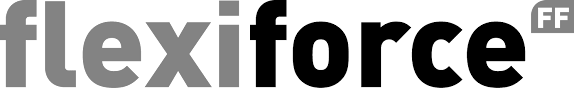 A black and white logo for flexiforce on a white background