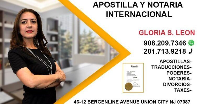 Gloria s. leon is a notary in bergenline avenue union city new jersey