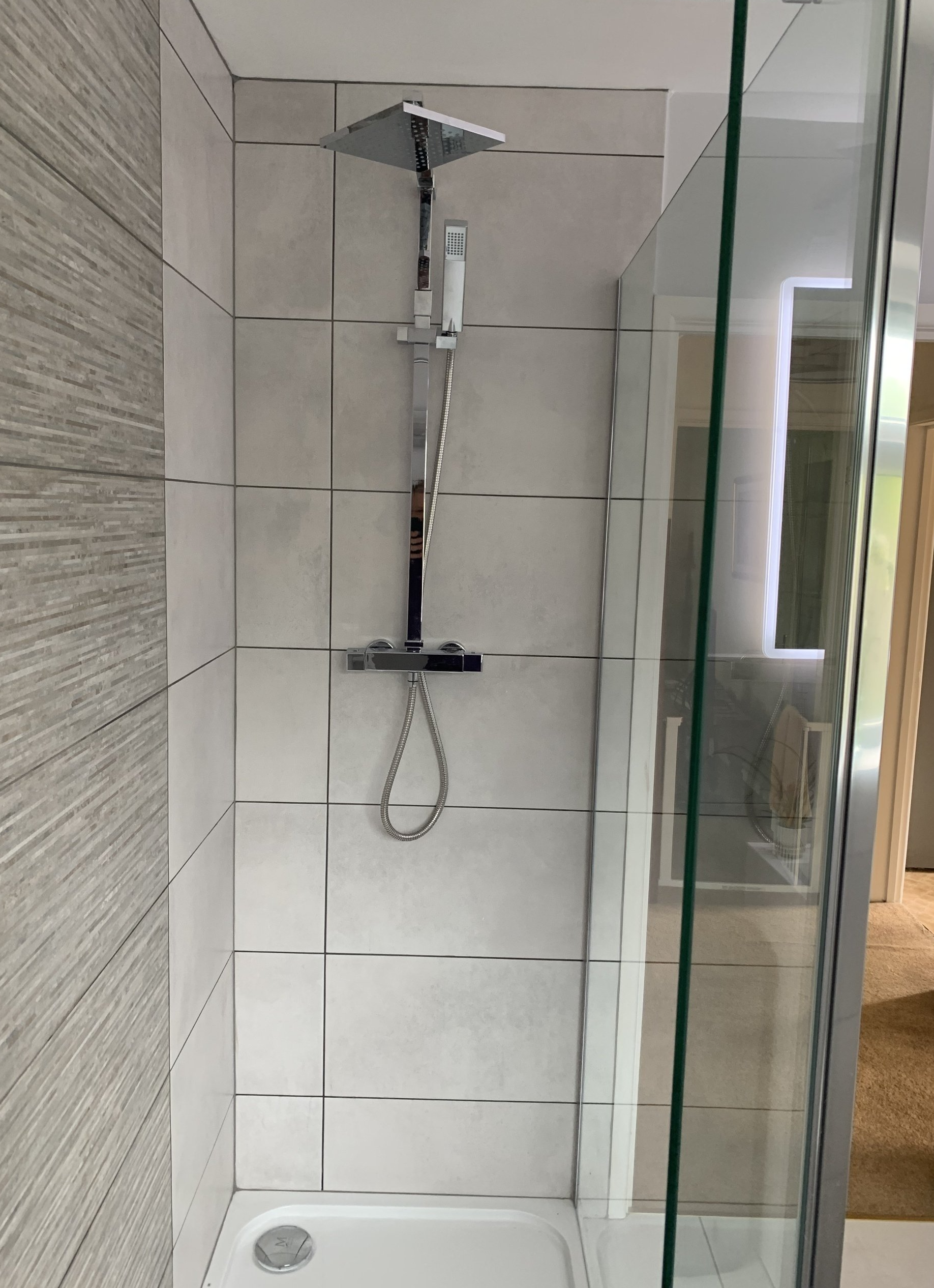 Grey tiled shower