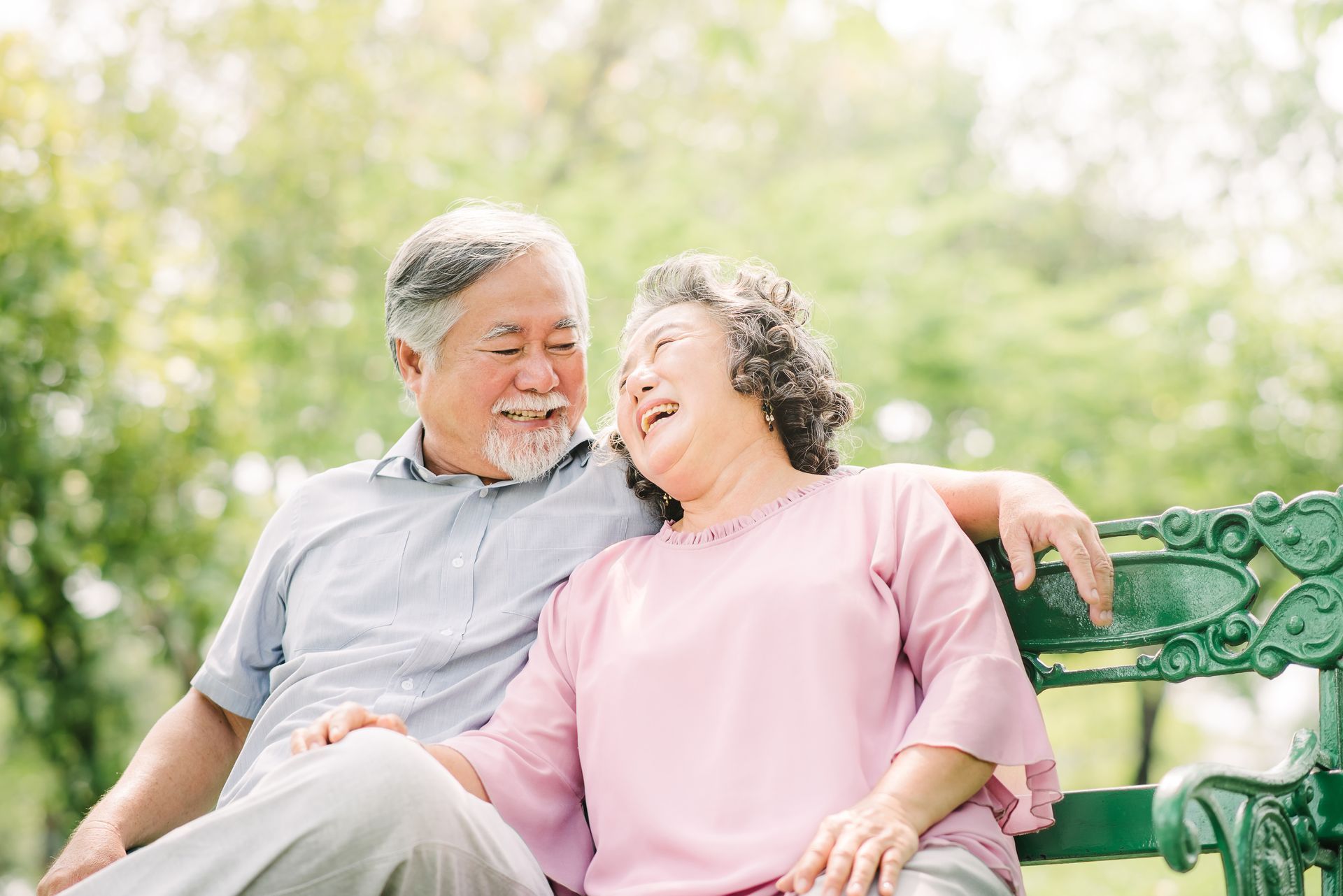 Couple on bench in park