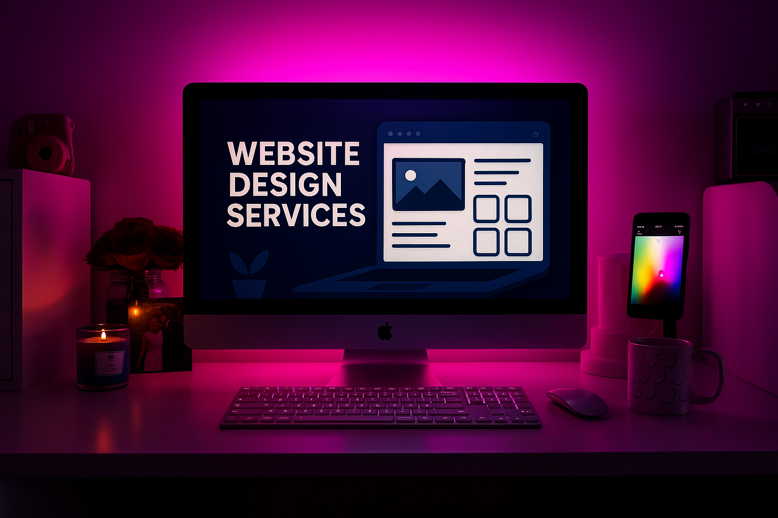 A computer monitor with the words website design services on it